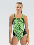 DOLFIN Reliance Blaze Navy and Gold Color Block DBX Back One Piece