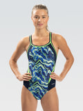 DOLFIN Reliance Blaze Navy and Gold Color Block DBX Back One Piece