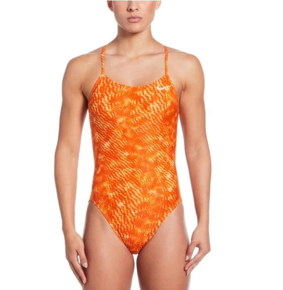 Nike Women's HydraStrong Pool Lanes Cut Out Back One Piece Swimsuit - Team Orange