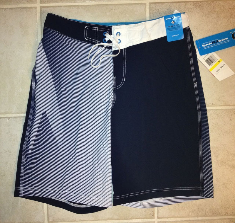 SPEEDO Striped Navy Blue White Board Shorts Swim Trunks Boardshorts