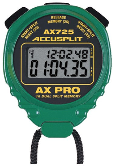 AX725G-Professional dual split stopwatch with 16 memories. In Green case